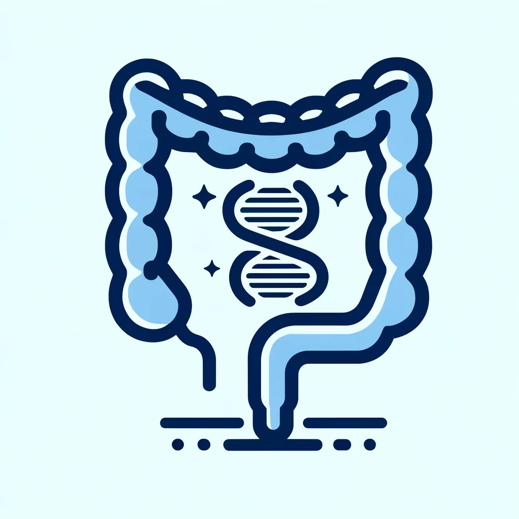 DALL·E 2024 05 28 06.17.44 A simple image representing colon cancer research. The image should feature a colon and DNA strand to symbolize genetic mutations. Use 75 of the area