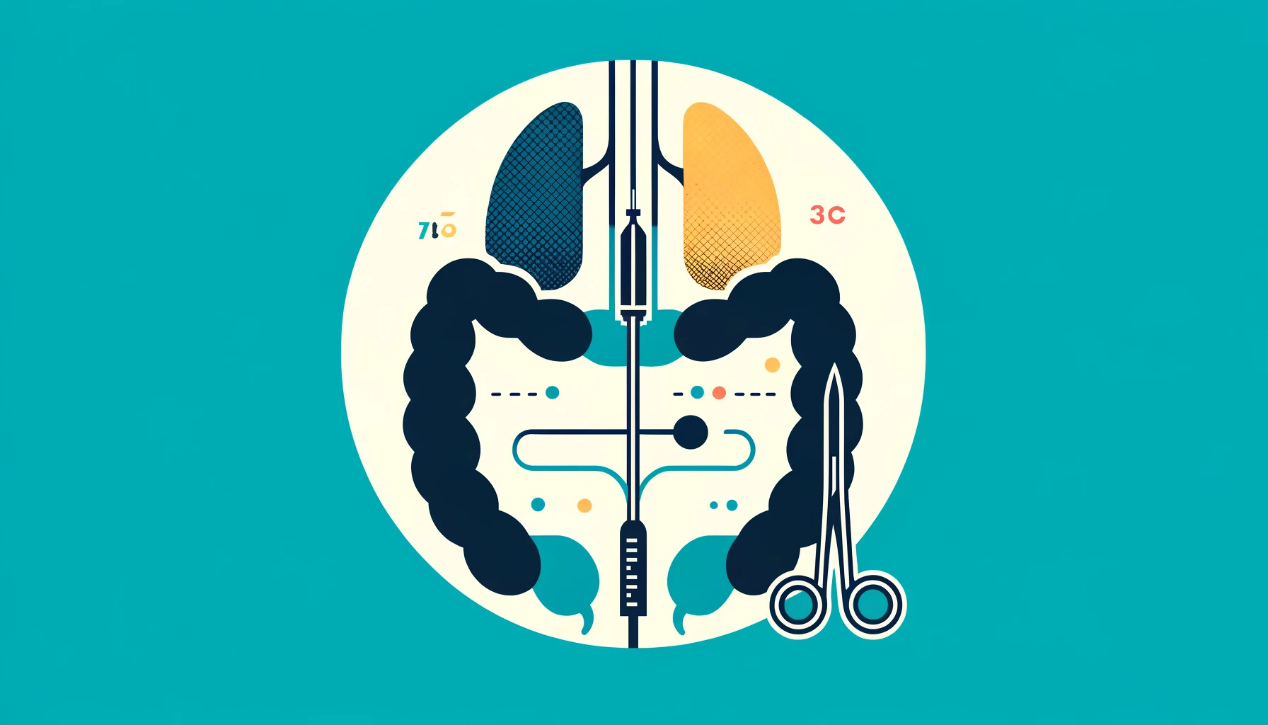 DALL·E 2024 05 30 07.32.25 An abstract representation of a medical treatment related to peritoneal mesothelioma. The image should have a primary color background with 75 area i