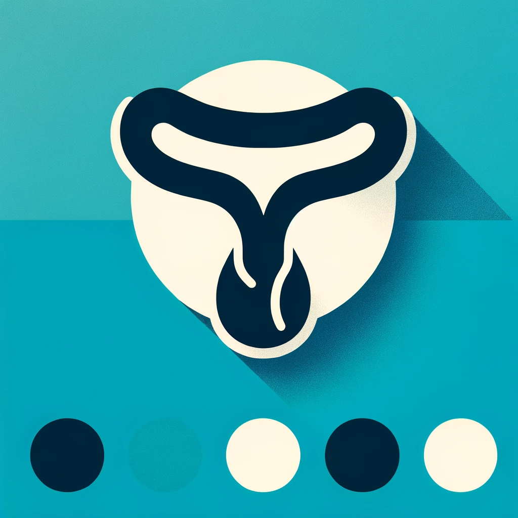 DALL·E 2024 05 31 11.51.33 A simple image representing the rectum and therapy concept. The image should have a background with three primary colors turquoise dark blue and wh