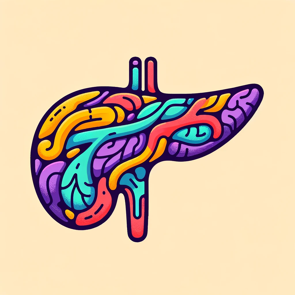 DALL·E 2024 06 07 07.53.44 A simple illustration of the pancreas primarily using colors 25C0B8 0E204D and FFFFFF with 75 of the image area in a single color without any