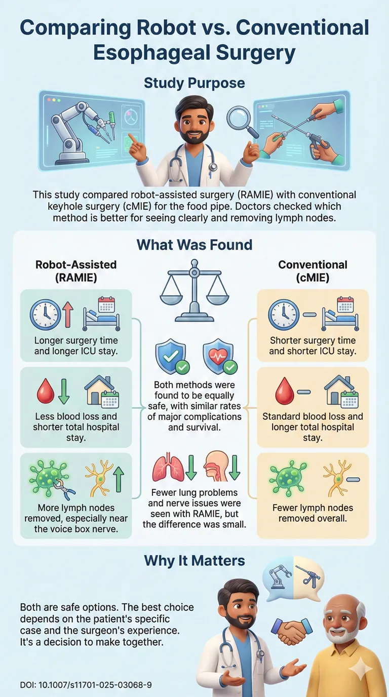 Comparative analysis of robot-assisted minimally invasive esophagectomy versus conventional minimally invasive esophagectomy. DOI 10.1007s11701-025-03068-9