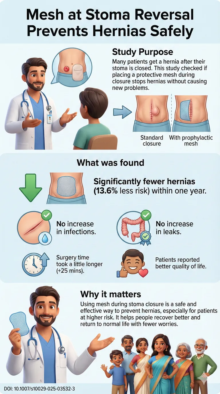 Prophylactic mesh at stoma reversal reduces incisional hernia without increasing early complications a systematic review and meta-analysis of randomised trials.DOI 10.1007s10029-025-03532-3