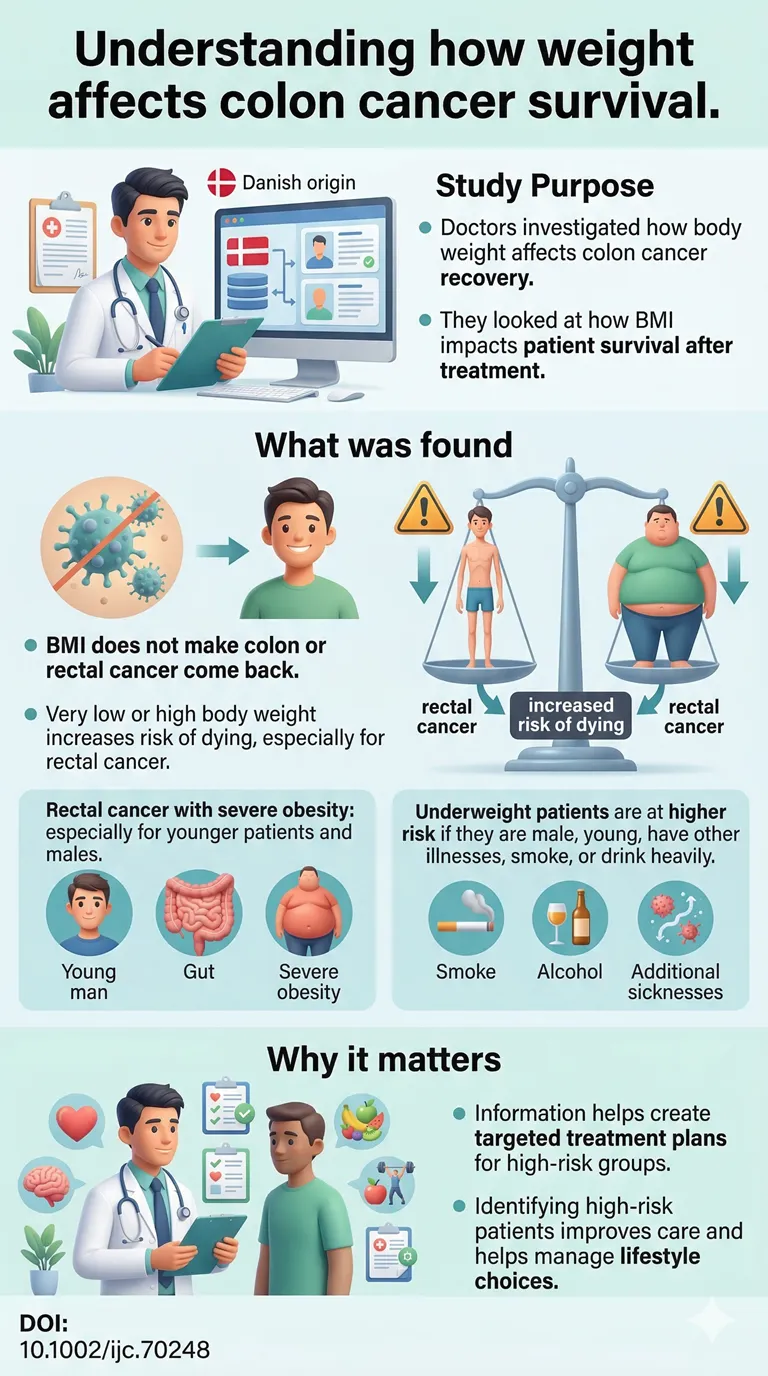 Body mass index and colorectal cancer recurrence and mortality A nationwide cohort study in Denmark.DOI 10.1002ijc.70248