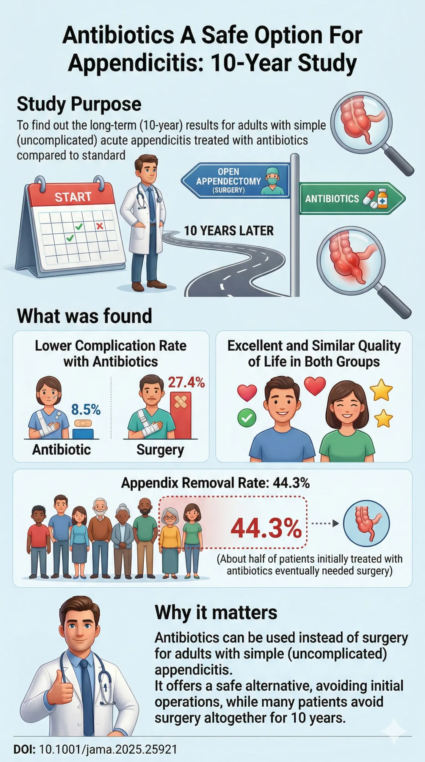 Antibiotic Therapy for Uncomplicated Acute Appendicitis Ten-Year Follow-Up of the APPAC Randomized Clinical Trial.DOI 10.1001jama.2025.25921