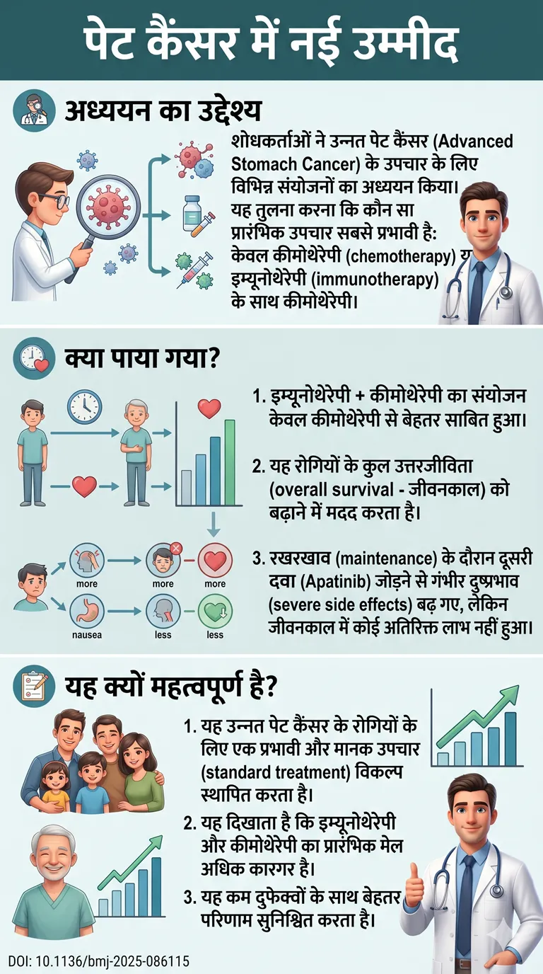 पेट के कैंसर के इलाज में नई उम्मीद इम्यूनोथेरेपी और कीमोथेरेपी का मेल-Camrelizumab plus based -DOI 10.1136bmj-2025-086115